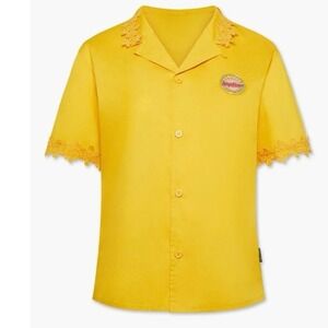 Savage x Fenty Yellow Resort Camp Shirt Lace Trim Rihanna Small